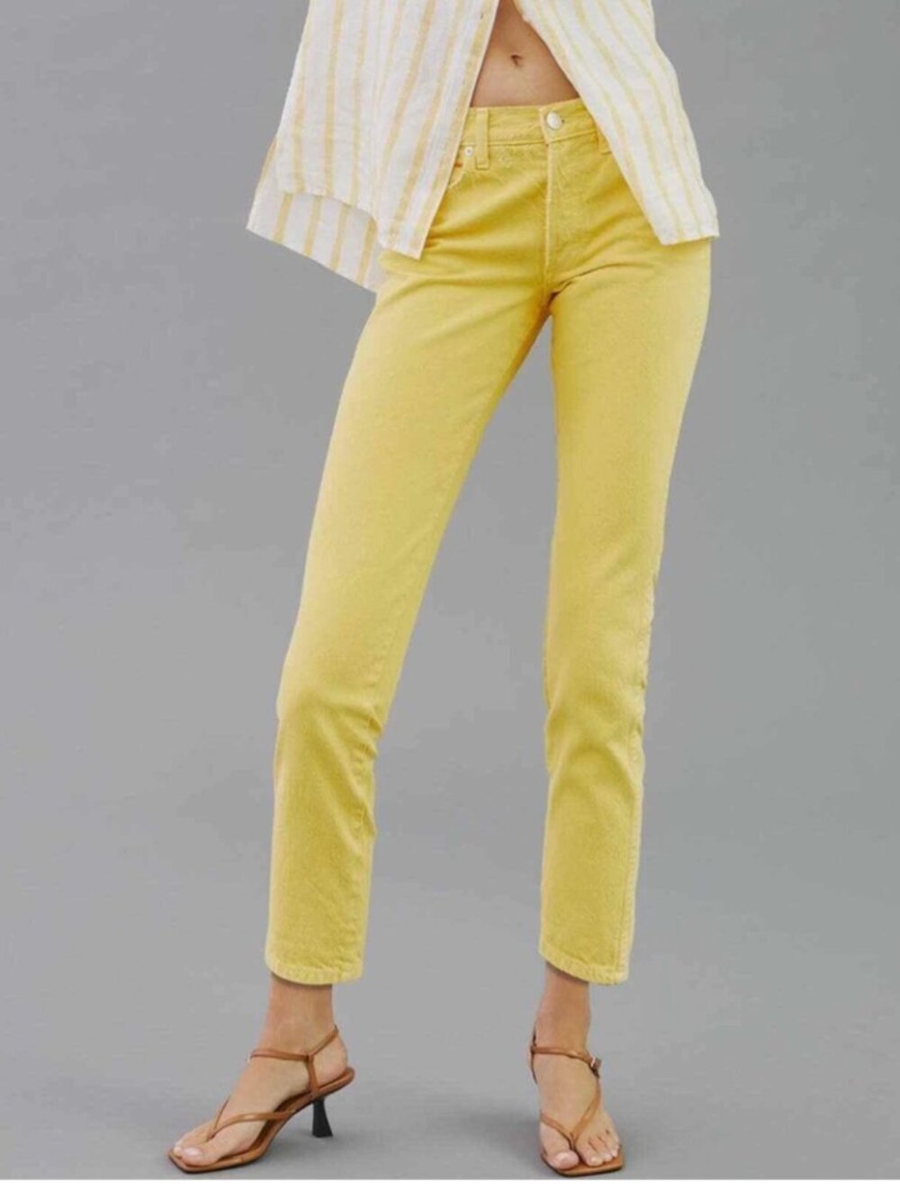 Anthropologie AMO Tomboy Crop Mid-Rise Crop Straight Button Fly in Mimosa sz: 25